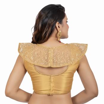 Gold Tussar Silk High Neck Sleeveless Readymade blouse 4