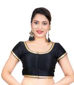 Dupion Silk Black Short Sleeves Golden Lace Border Readymade blouse