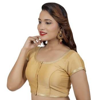 Dupion Silk Gold Short Sleeves Golden Lace Border Readymade blouse 2