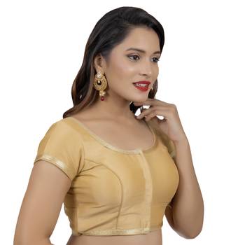 Dupion Silk Gold Short Sleeves Golden Lace Border Readymade blouse 3