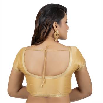 Dupion Silk Gold Short Sleeves Golden Lace Border Readymade blouse 4