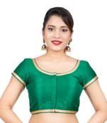 Dupion Silk Green Short Sleeves Golden Lace Border Readymade blouse