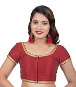 Dupion Silk Maroon Short Sleeves Golden Lace Border Readymade blouse