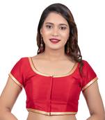 Dupion Silk Red Short Sleeves Golden Lace Border Readymade blouse