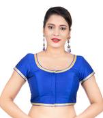 Dupion Silk Royal Blue Short Sleeves Golden Lace Border Readymade blouse