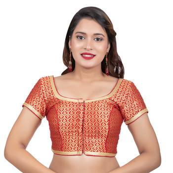 Red Brocade Short Sleeves Readymade blouse 1