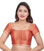 Red Brocade Short Sleeves Readymade blouse