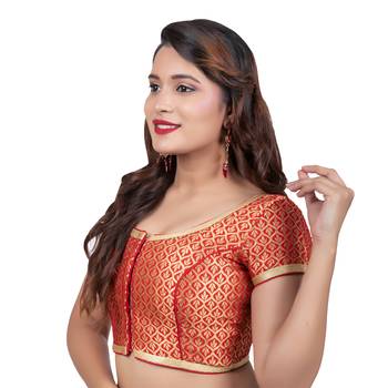 Red Brocade Short Sleeves Readymade blouse 2
