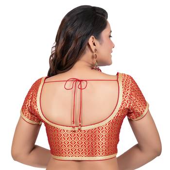 Red Brocade Short Sleeves Readymade blouse 4