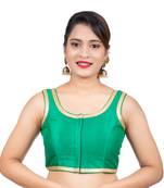Green Plain Dupion Silk  Lace Sleeveless Readymade blouse