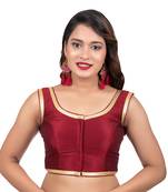 Maroon Plain Dupion Silk Golden Lace Sleeveless Readymade blouse