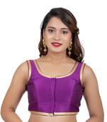 Purple Plain Dupion Silk Golden Lace Sleeveless Readymade blouse
