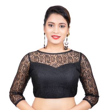 Black Net Butter Crepe 3/4Th Sleeves Readymade blouse 1