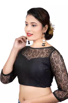 Black Net Butter Crepe 3/4Th Sleeves Readymade blouse
