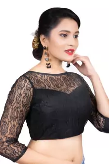 Black Net Butter Crepe 3/4Th Sleeves Readymade blouse