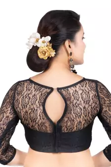 Black Net Butter Crepe 3/4Th Sleeves Readymade blouse