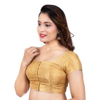 Golden Desginer Brocade Pasily Desgin Short Sleevels Readymade blouse 3