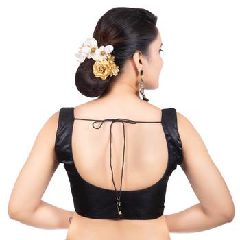 Party Wear Dupion Silk Black Plain Sleeveless Readymade blouse 4