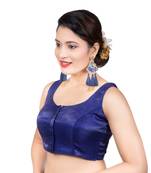 Party Wear Dupion Silk Navy Blue Plain Sleeveless Readymade blouse
