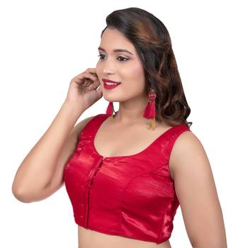 Red Dupion Silk Party Wear Plain Sleeveless Readymade blouse 1