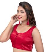 Red Dupion Silk Party Wear Plain Sleeveless Readymade blouse