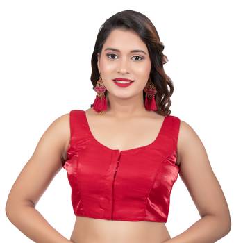 Red Dupion Silk Party Wear Plain Sleeveless Readymade blouse 2