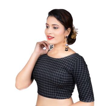 Fancy Round Neck Black Cotton Back Full Zipper Elbow Sleeves Readymade Long blouse 2