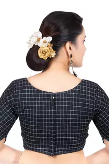 Fancy Round Neck Black Cotton Back Full Zipper Elbow Sleeves Readymade Long blouse