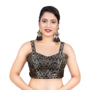 Brocade Black Paghetti Strap Sleeveless Readymade blouse 1