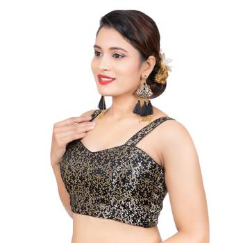 Brocade Black Paghetti Strap Sleeveless Readymade blouse 2