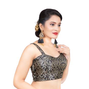 Brocade Black Paghetti Strap Sleeveless Readymade blouse 3