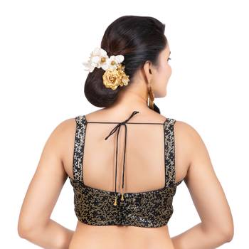 Brocade Black Paghetti Strap Sleeveless Readymade blouse 4