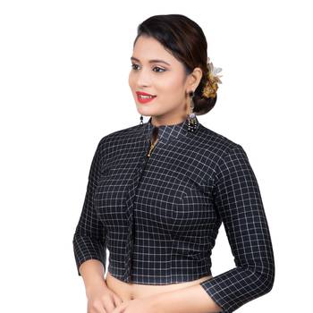 Black Cotton Stand Collar Full Zipper 3/4Th Sleeves Readymade Long blouse 1