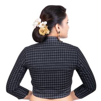 Black Cotton Stand Collar Full Zipper 3/4Th Sleeves Readymade Long blouse 4