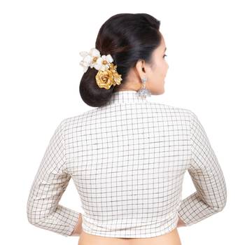 White Cotton Stand Collar Full Zipper 3/4Th Sleeves Readymade Long blouse 4