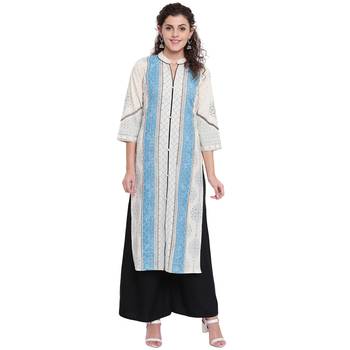 Turquoise printed cotton kurtas-and-kurtis 1
