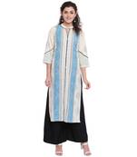 Turquoise printed cotton kurtas-and-kurtis