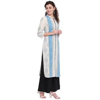 Turquoise printed cotton kurtas-and-kurtis 3