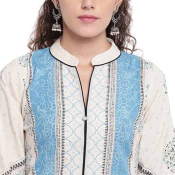 Turquoise printed cotton kurtas-and-kurtis 4