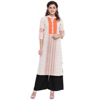 Off-white printed cotton kurtas-and-kurtis 1