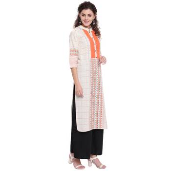 Off-white printed cotton kurtas-and-kurtis 3