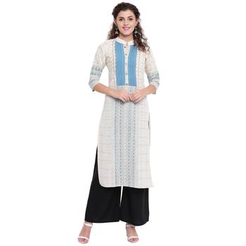 Off-white printed cotton kurtas-and-kurtis 1