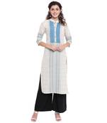 Off-white printed cotton kurtas-and-kurtis