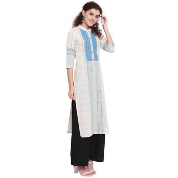 Off-white printed cotton kurtas-and-kurtis 3