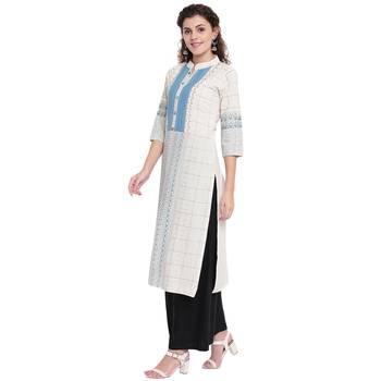 Off-white printed cotton kurtas-and-kurtis 4