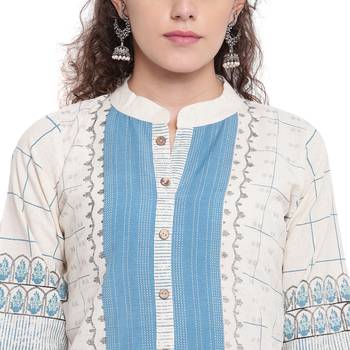Off-white printed cotton kurtas-and-kurtis 5