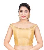 Gold Boat Neck Dupion Silk Off Shoulder Sleeveless Side Zipper Readymade blouse