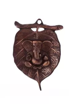 Metal Wall Hanging of Lord Ganesha on Leaf