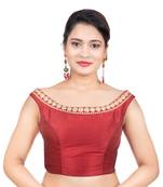 Maroon Boat Neck Dupion Silk Off Shoulder Sleeveless Side Zipper Readymade blouse