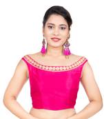 Pink Blue Boat Neck Dupion Silk Off Shoulder Sleeveless Side Zipper Readymade blouse